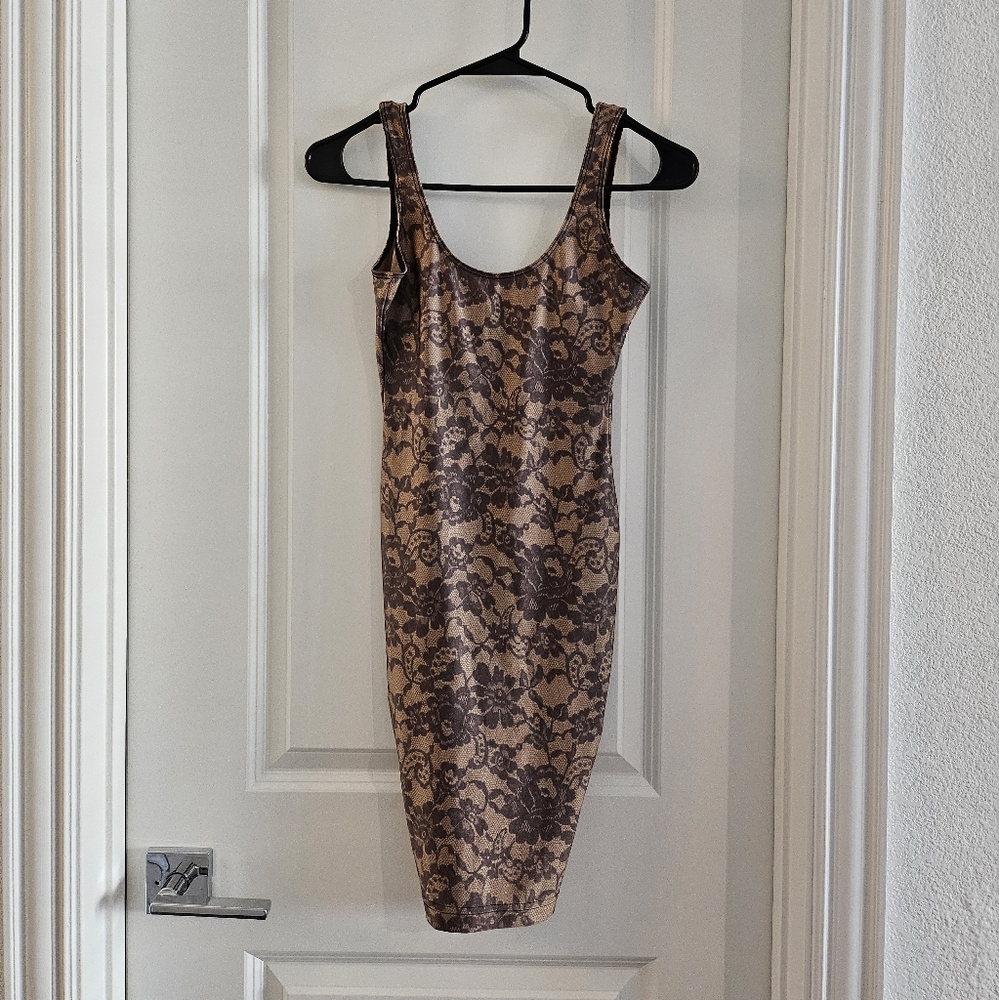 American Apparel Scoopback Nylon Bodycon Dress with Lace Print Small